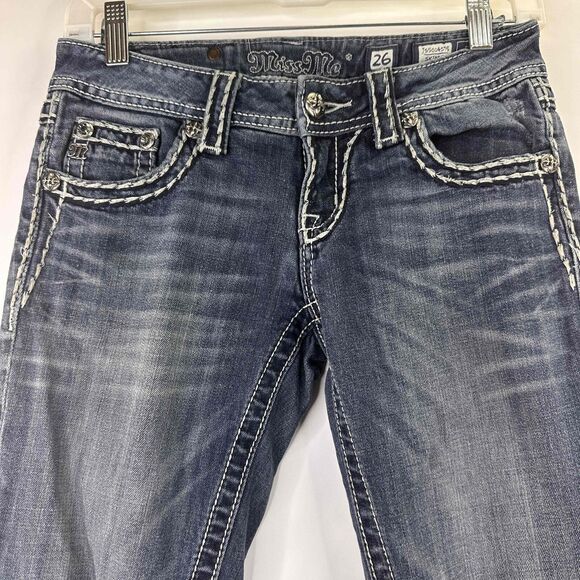 Miss Me Blue Distressed Faded Cuffed Women's Skinny Jeans Size 26 - Picture 2 of 8